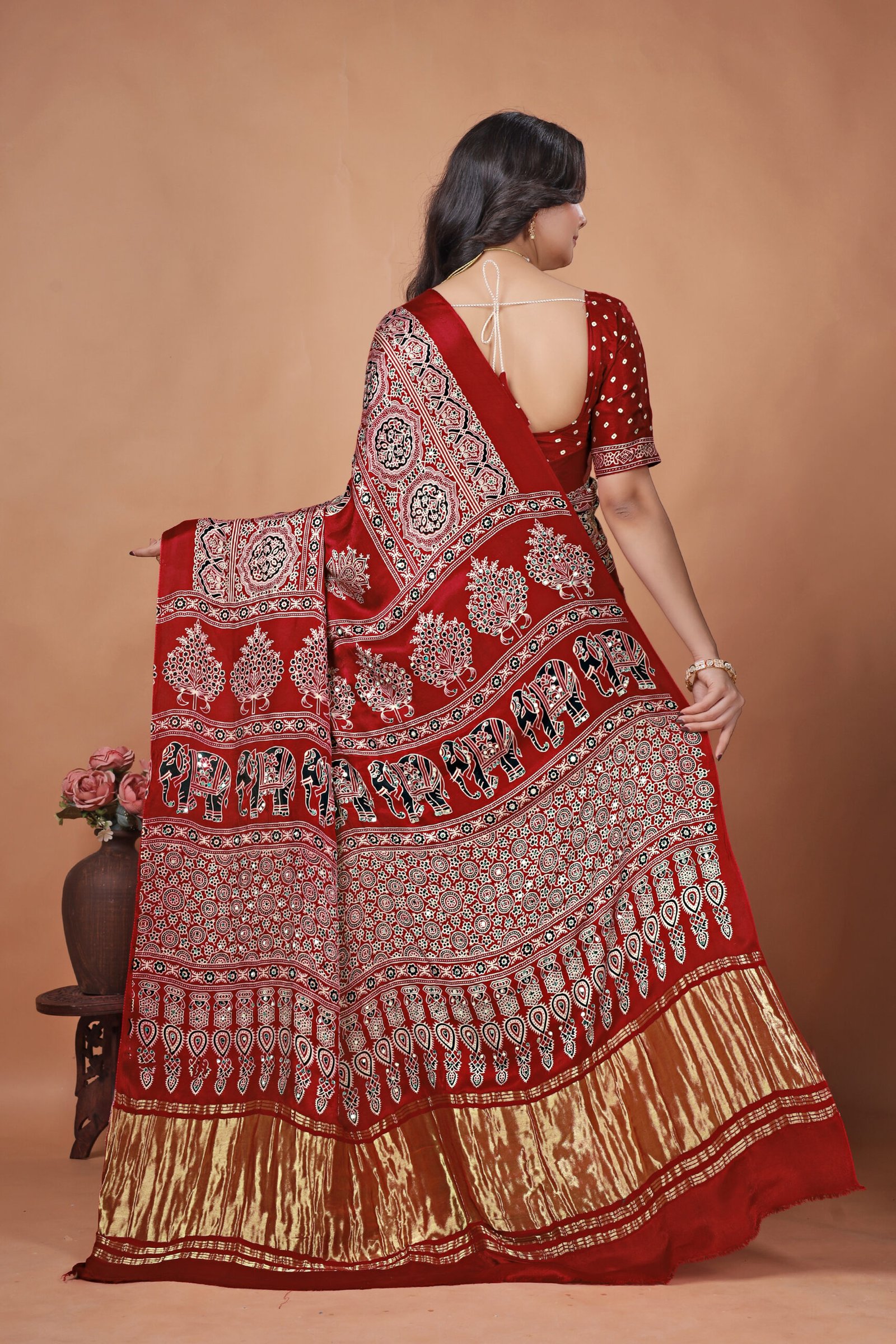 RED-AJRAKH MIRROR WORK SAREE