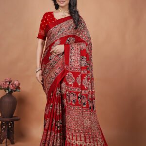 RED-AJRAKH MIRROR WORK SAREE