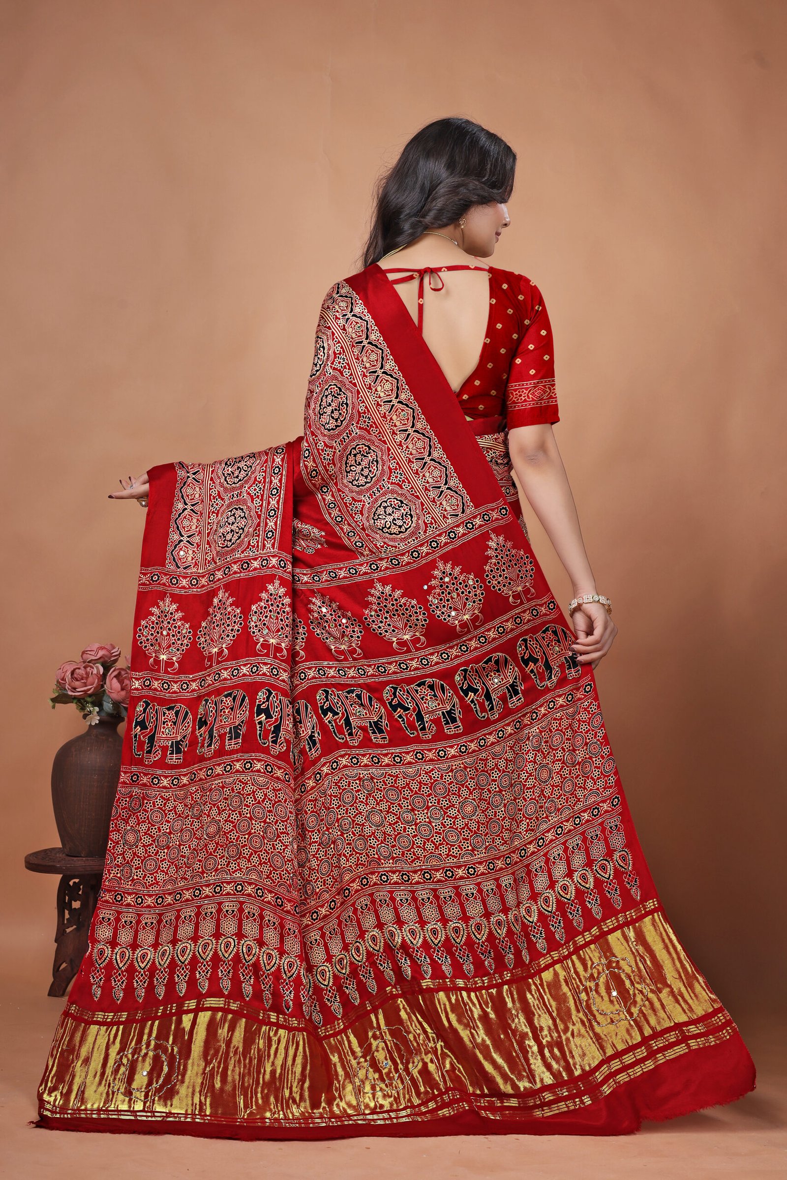 RED-AJRAKH MIRROR WORK SAREE